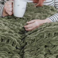Chenille Chunky Knit Throw ~ Olive