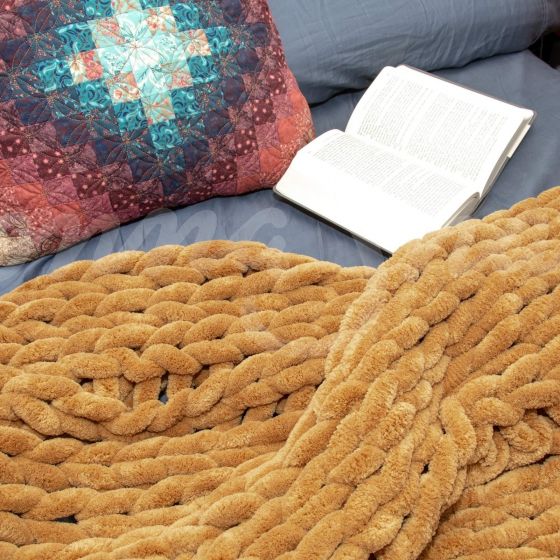 Chenille Chunky Knit Throw ~ Gold