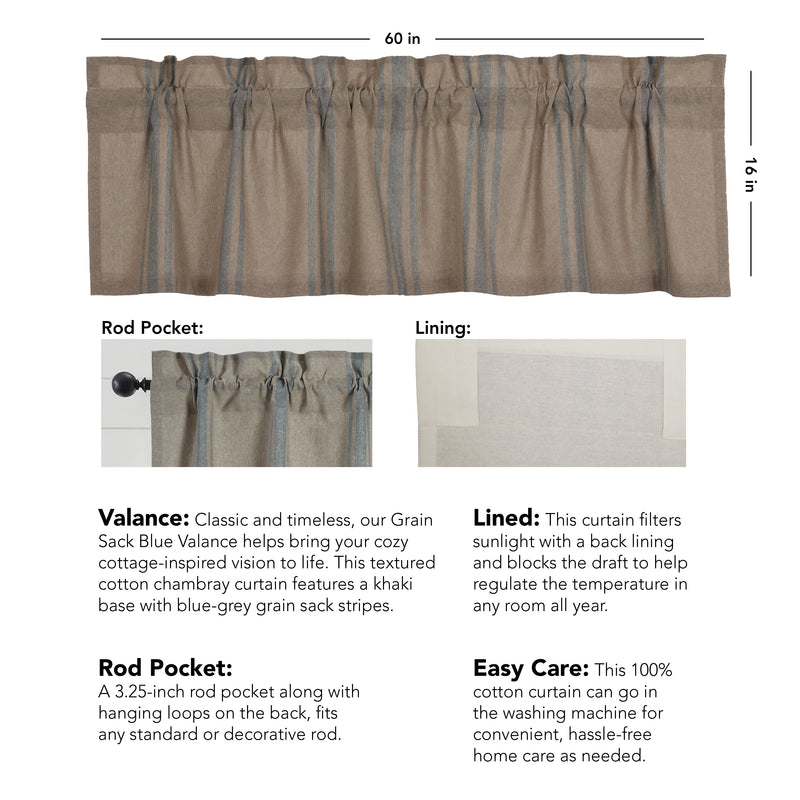 Grain Sack Blue Valance 16x60