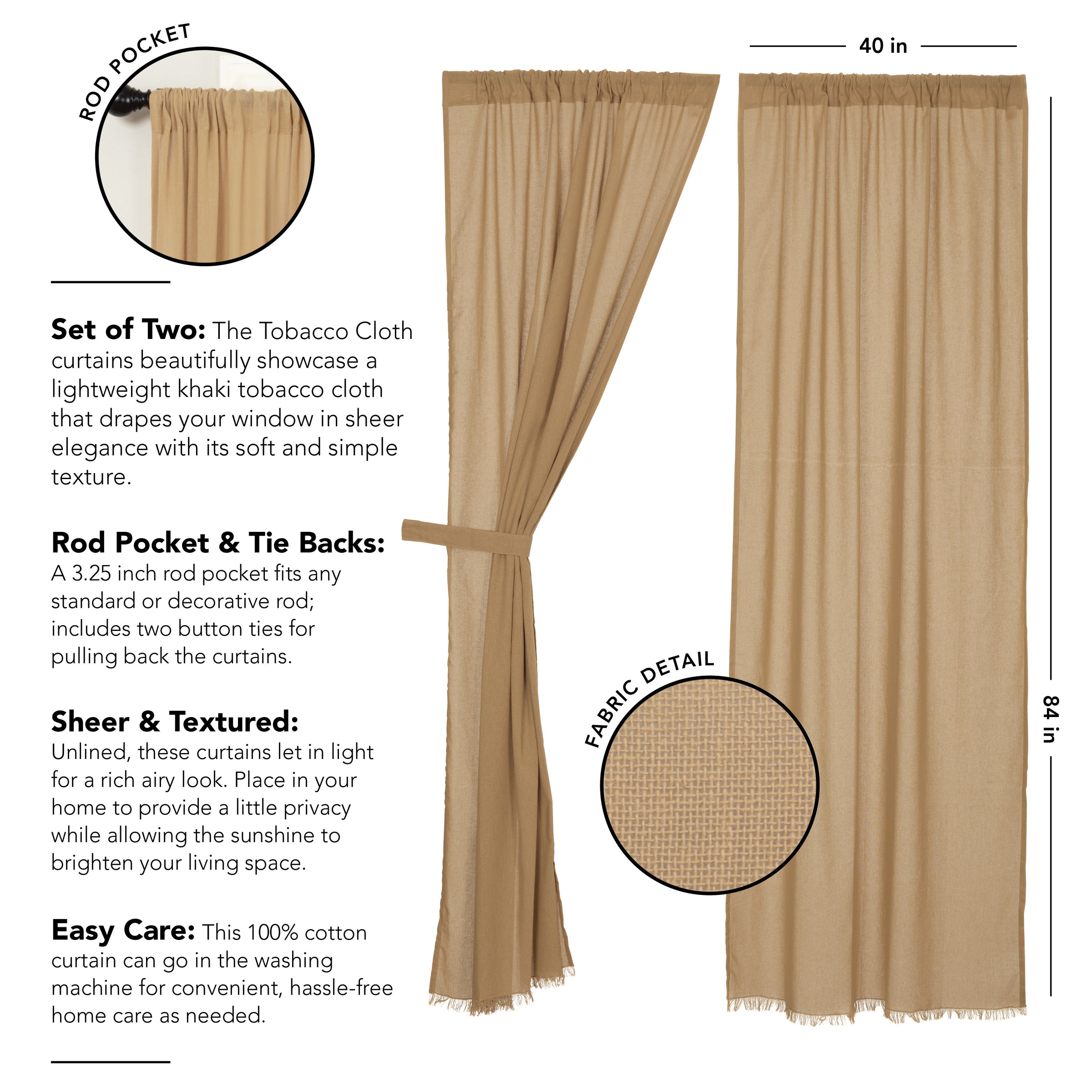tobacco cloth panels VHC Natural Fringed Curtains 84" Tobacco Cloth Natural Single Panel