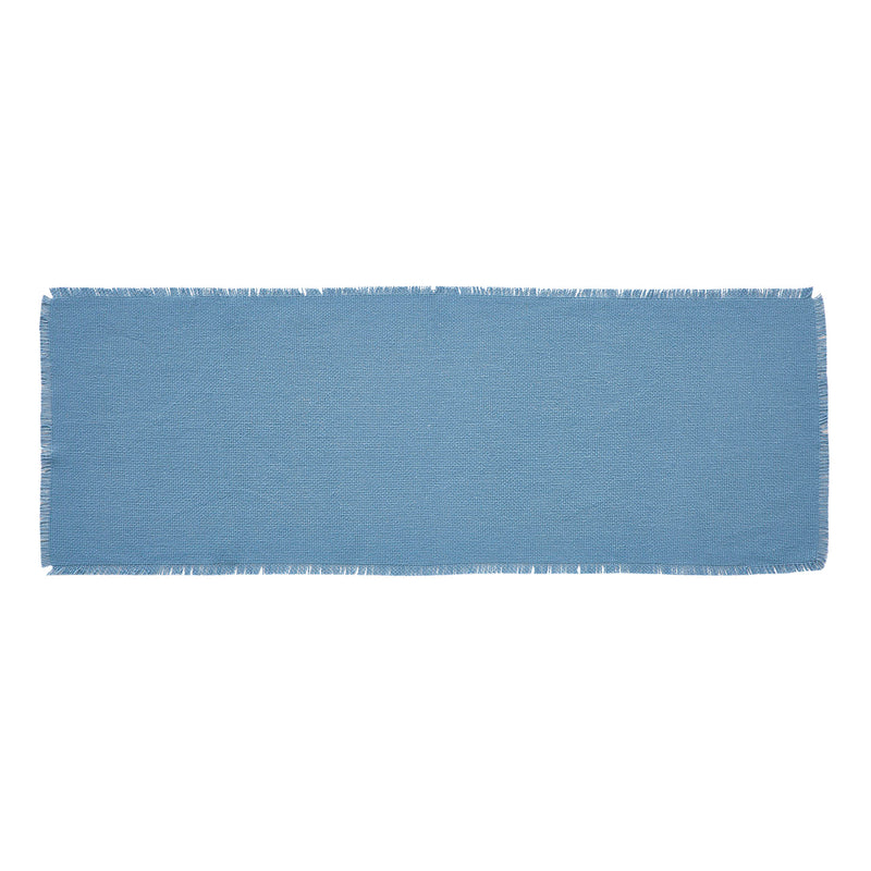 Burlap Blue Runner Fringed 12x36