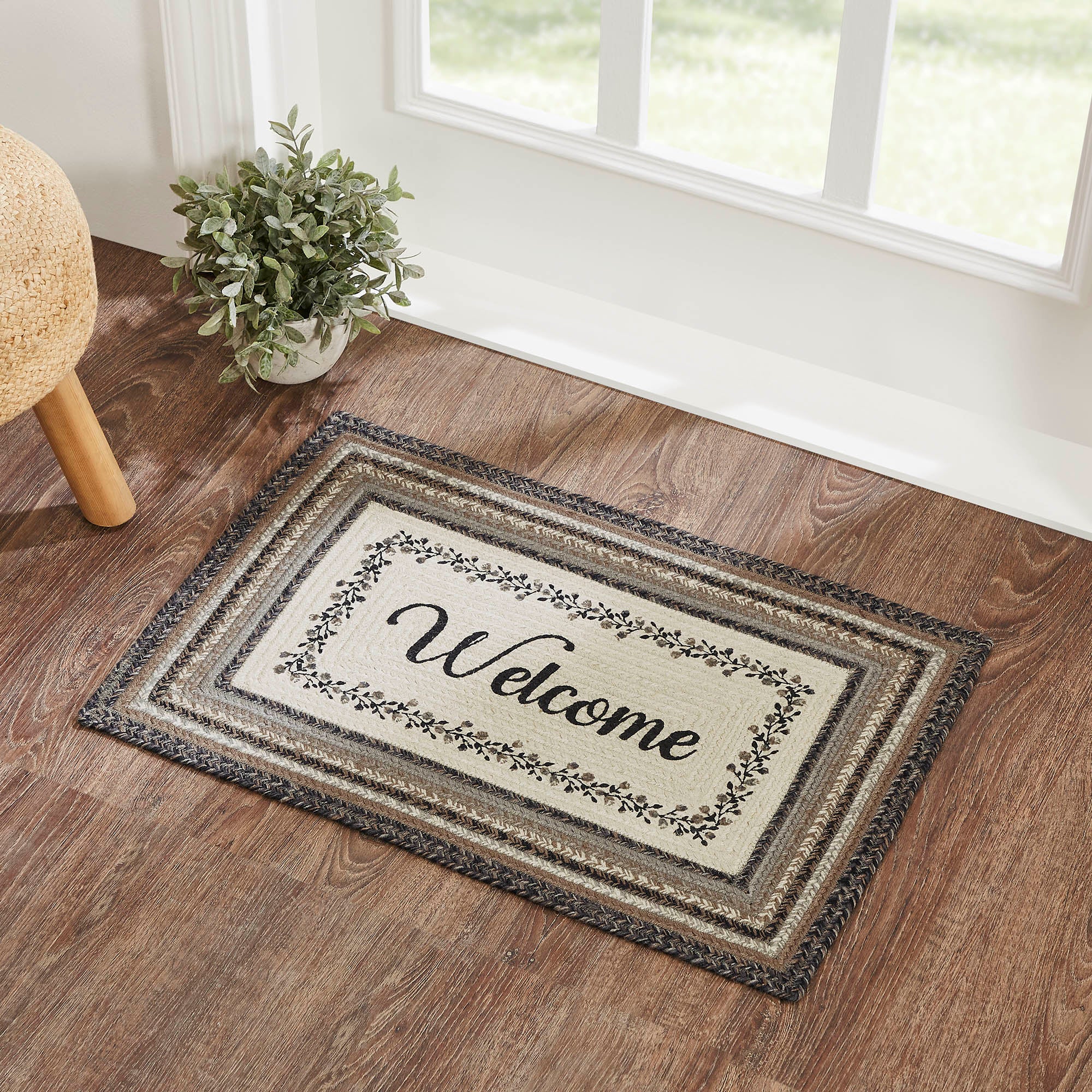 Black & Tan Jute Rug/Runner Rect w/ Pad 24x78