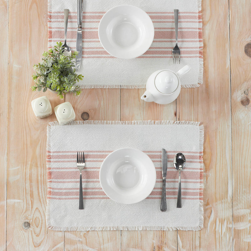 Antique White Stripe Coral Indoor/Outdoor Placemat Set of 6 13x19