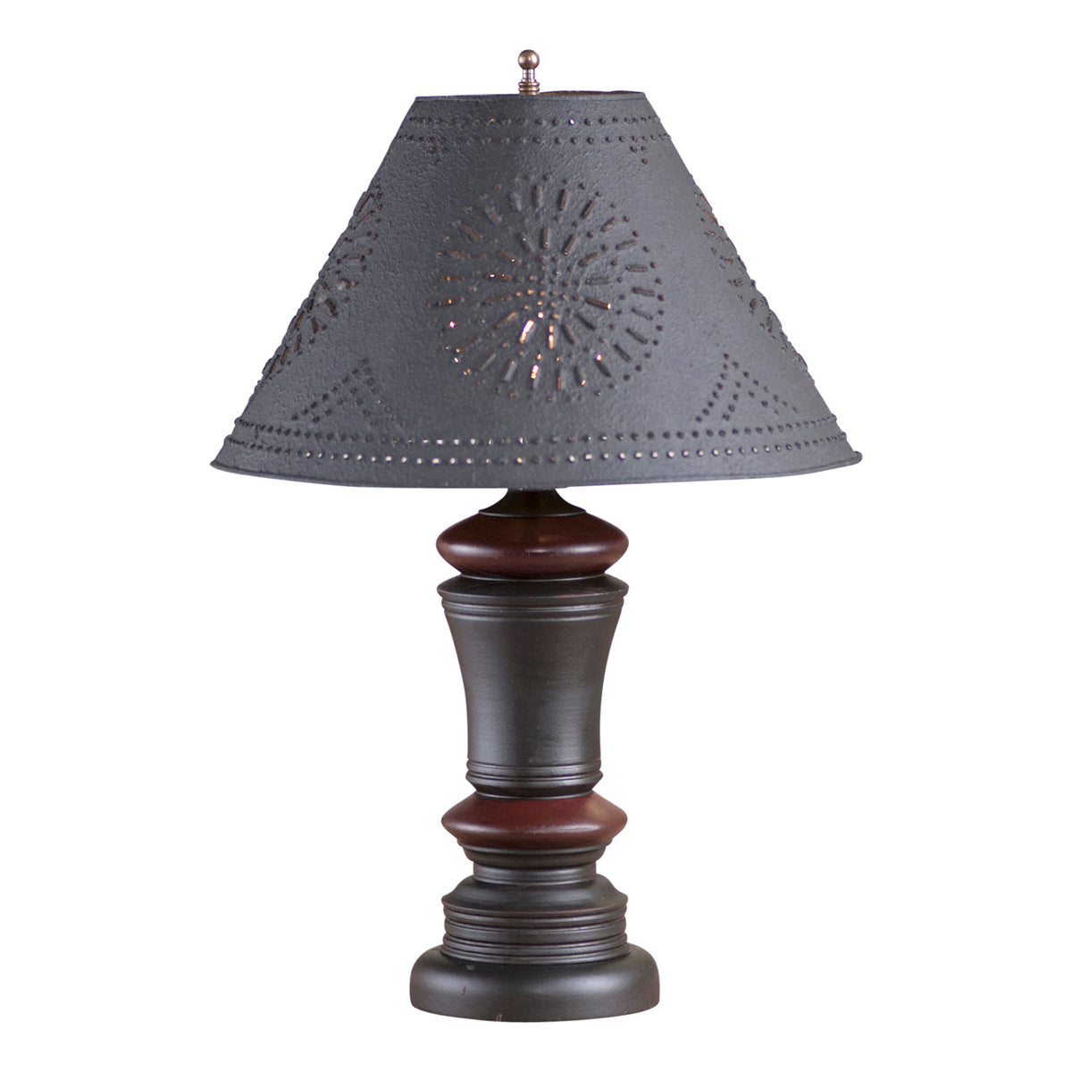 Peppermill Lamp in Black with Textured Black Tin Shade