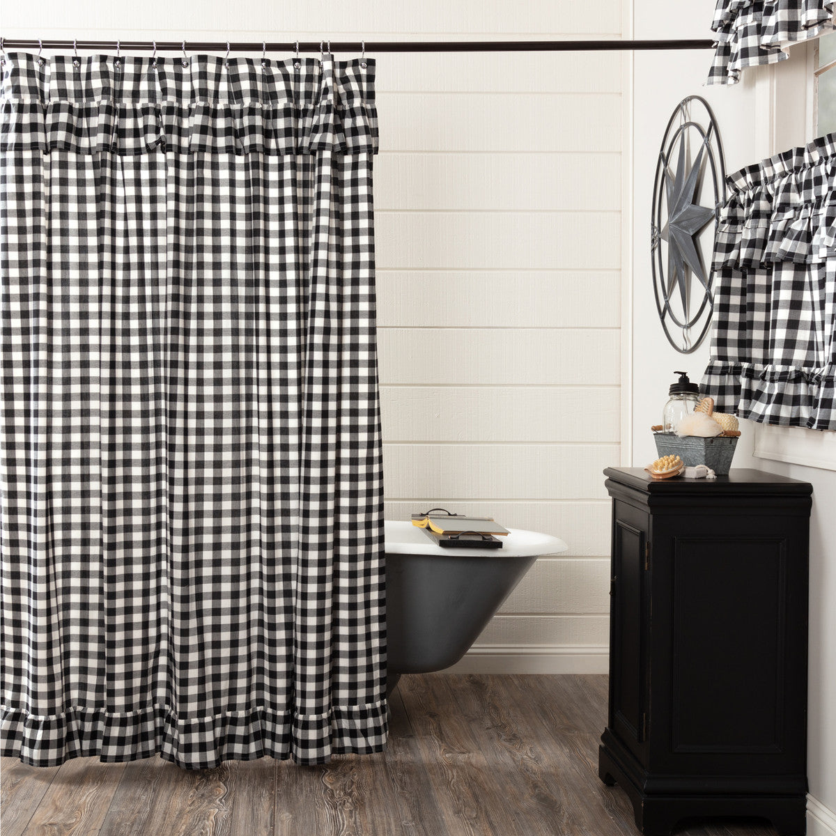 Annie Buffalo Black Check Ruffled Shower Curtain 72x72