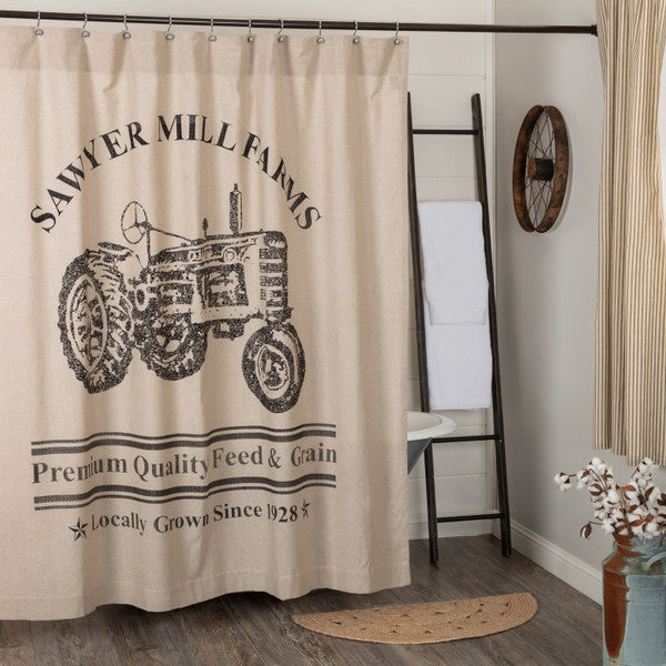 Sawyer Mill Charcoal Tractor Shower Curtain 72x72 Room Scene