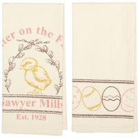 Sawyer Mill Easter on the Farm Chick Unbleached Natural Muslin Tea Towel Set of 2 19x28