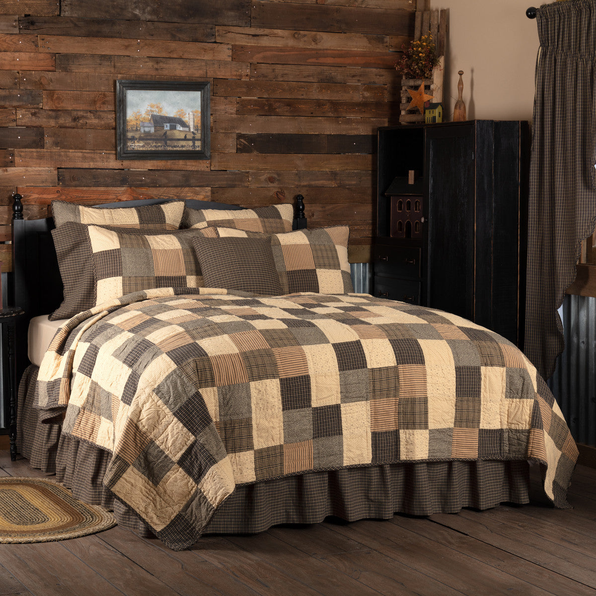 Kettle Grove Quilted Collection - black, creme and natural patchwork with stars and crows