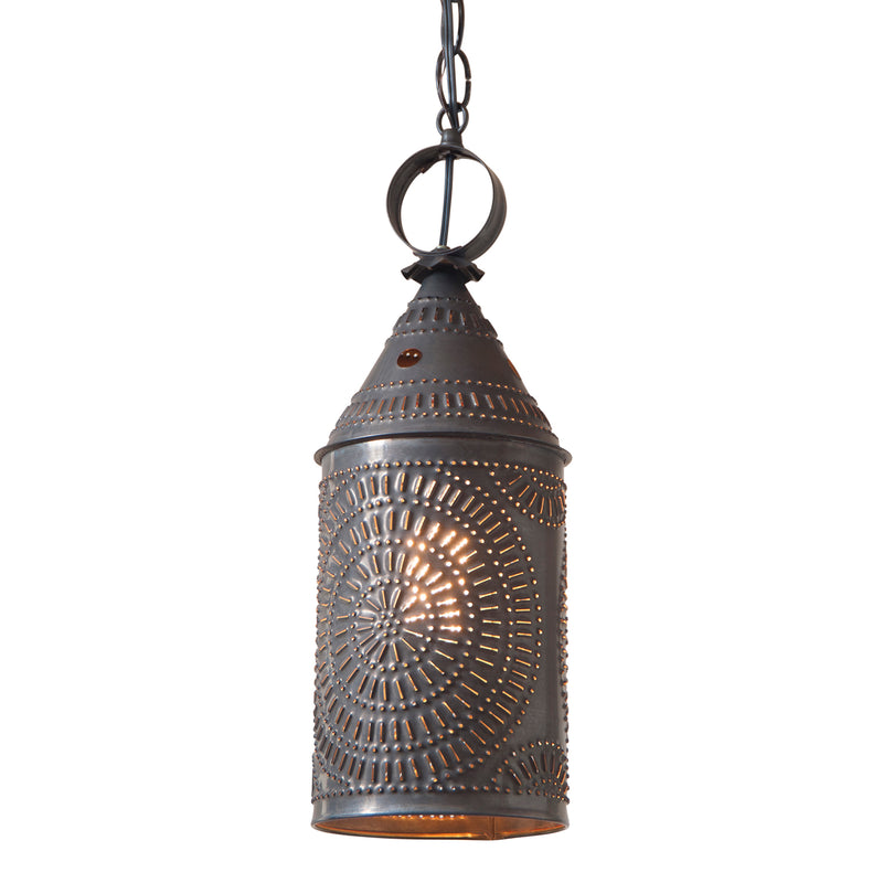 15-Inch Electrified Hanging Lantern in Blackened Tin