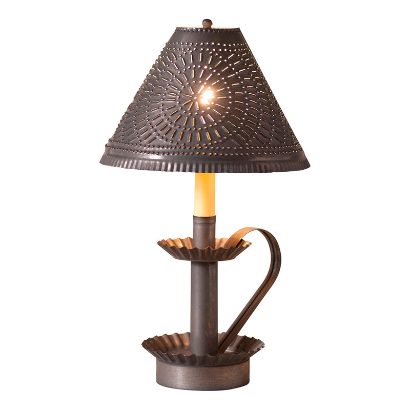 Plantation Candlestick Lamp with Chisel Shade in Blackened Tin