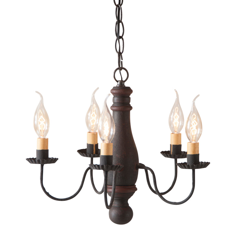 Bed and Breakfast Wood Chandelier in Hartford Black with Red Stripe