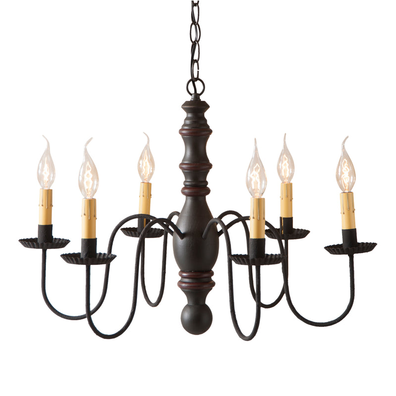 Manassas Wood Chandelier in Sturbridge Black with Red Stripe