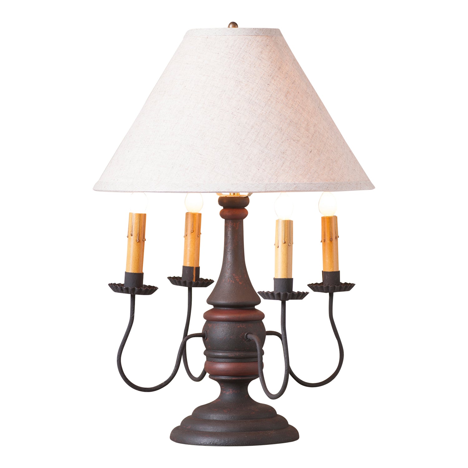 Jamestown Lamp in Hartford Black and Red with Linen Ivory Shade