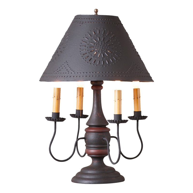 Jamestown Lamp in Hartford Black with Red with Textured Black Tin Shade