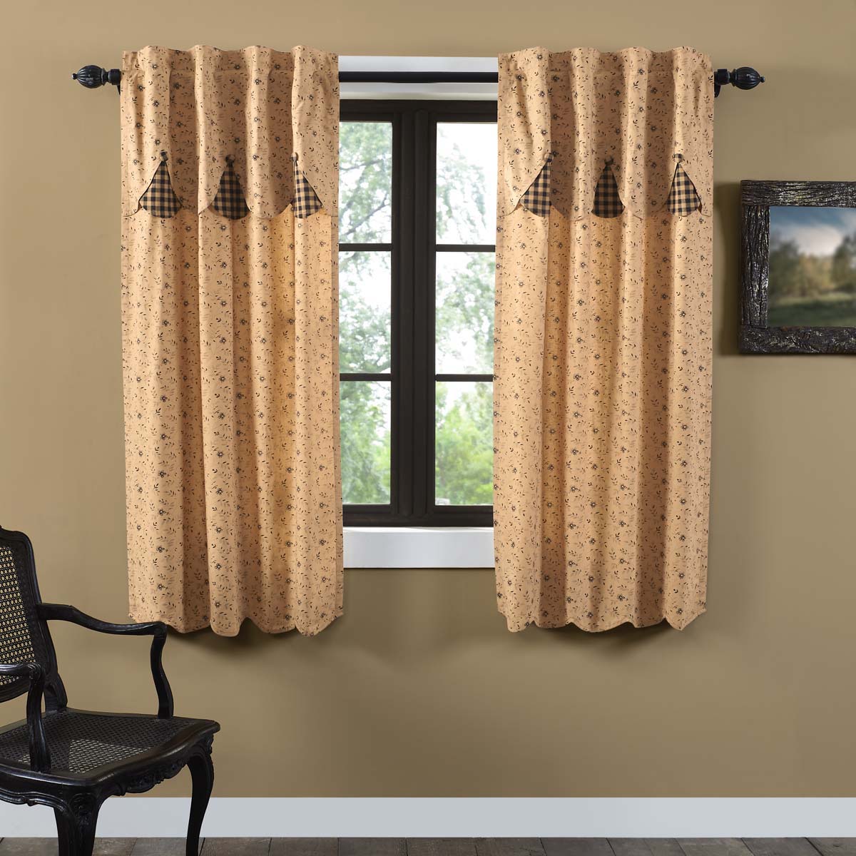 Maisie Short Panel Attached Scalloped Layered Valance Set of 2 63x36