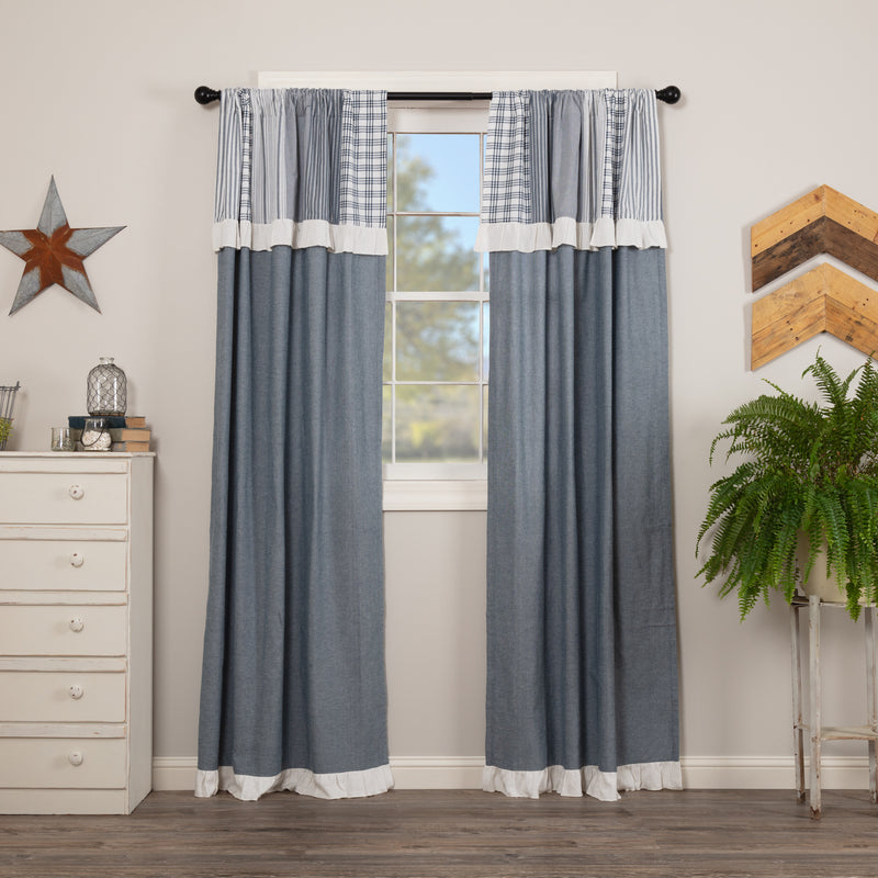 Sawyer Mill Blue Panel with Attached Patchwork Valance Set of 2 84x40