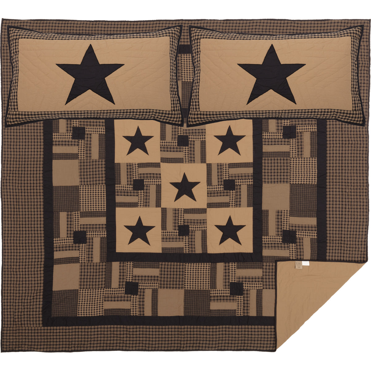 Black Check Star King Quilt Set; 1-Quilt 105Wx95L w/2 Shams 21x37