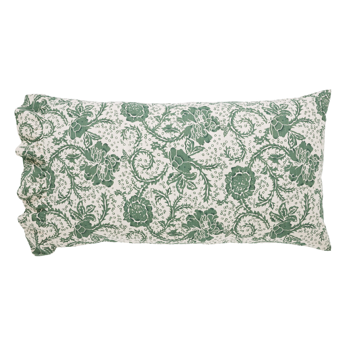 Dorset Green Floral Ruffled King Pillow Case Set of 2 21x36+4