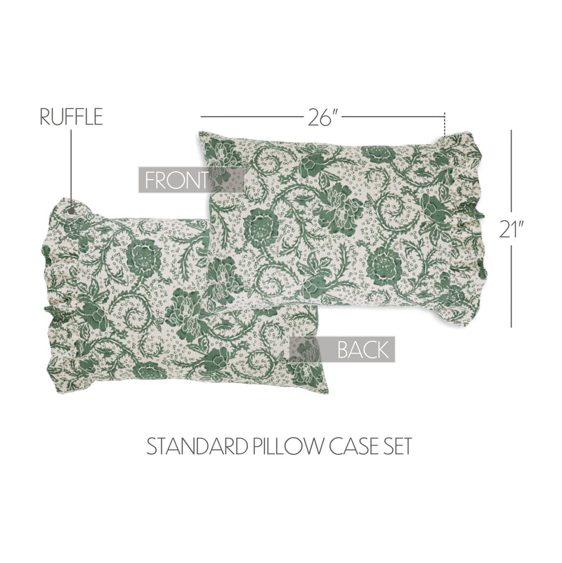 Dorset Green Floral Ruffled Standard Pillow Case Set of 2 21x26+4