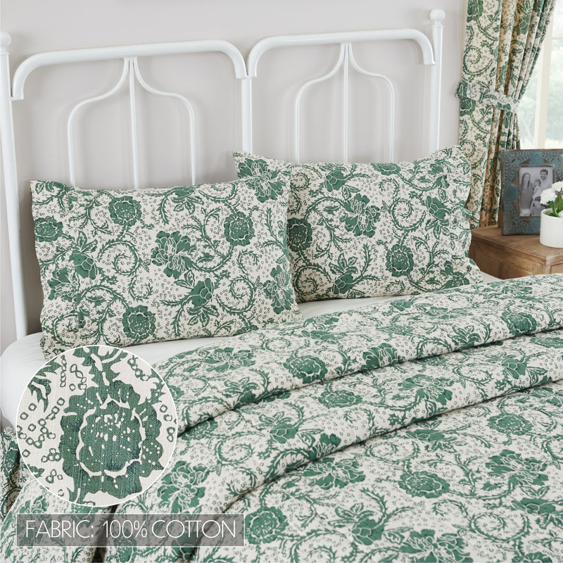 Dorset Green Floral Ruffled Standard Pillow Case Set of 2 21x26+4