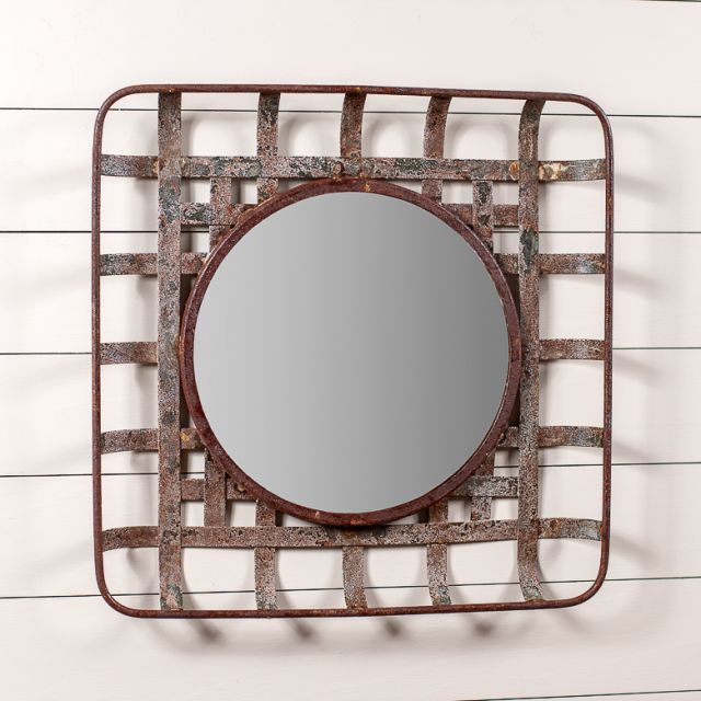 Metal Tobacco Basket Wall Mirror