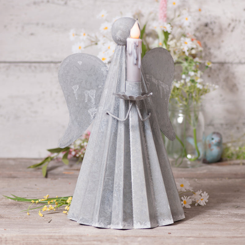 Angel Candle Holder in Weathered Zinc