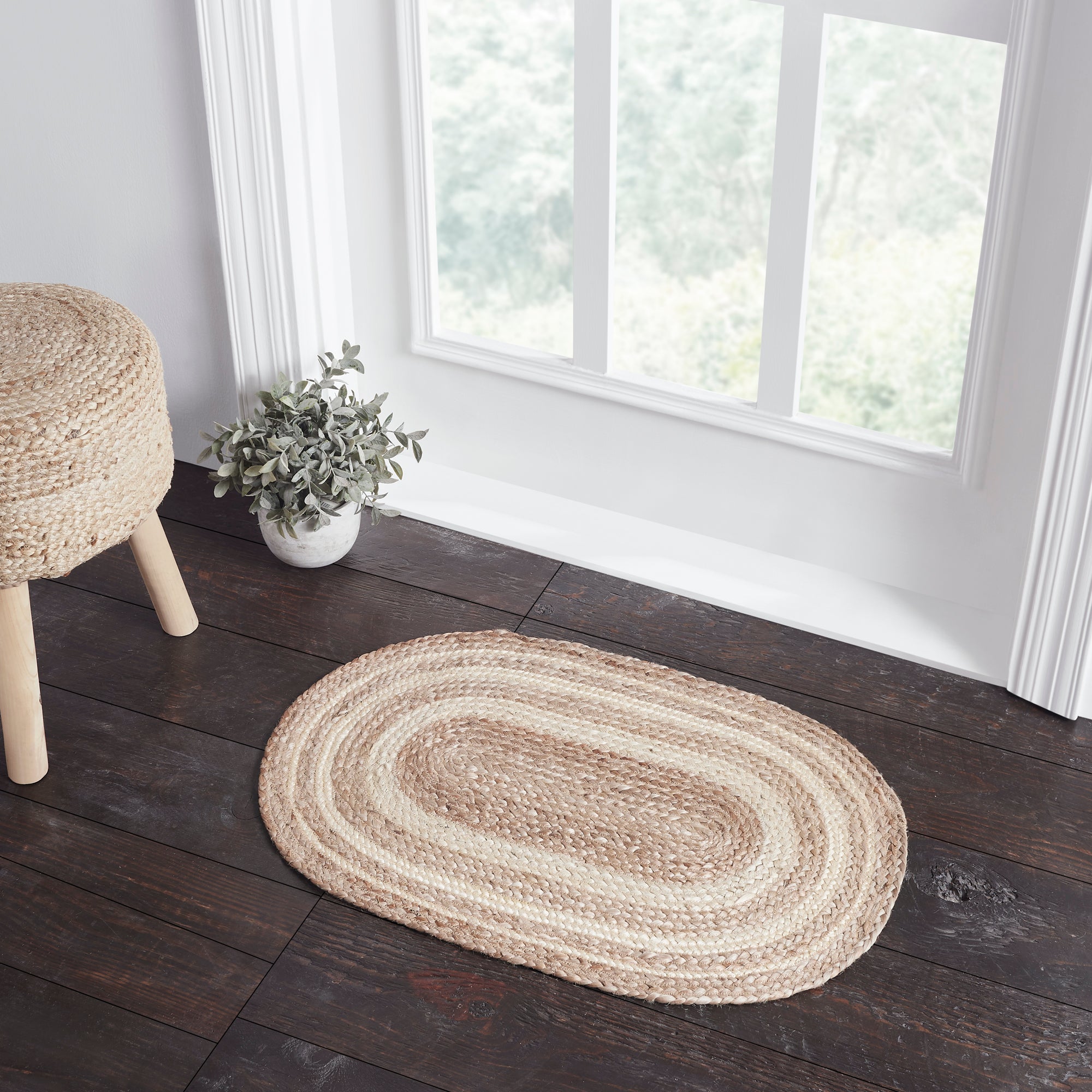 VHC Brands Natural Jute Rug Oval w/ Pad 36x60