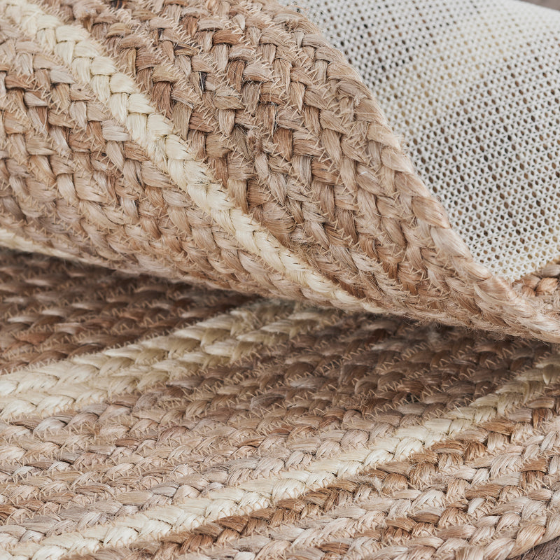 Natural & Creme Jute Rug w/ Pad 6ft Round