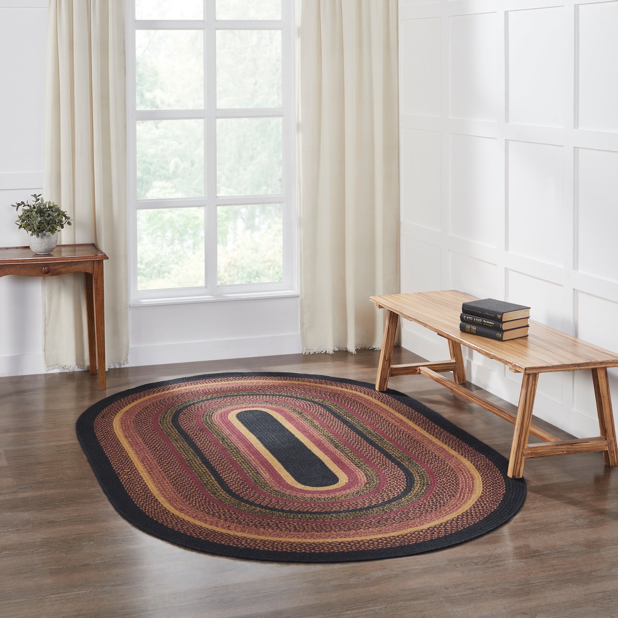 Burgundy Tan Jute Rug Oval w/ Pad 36x60