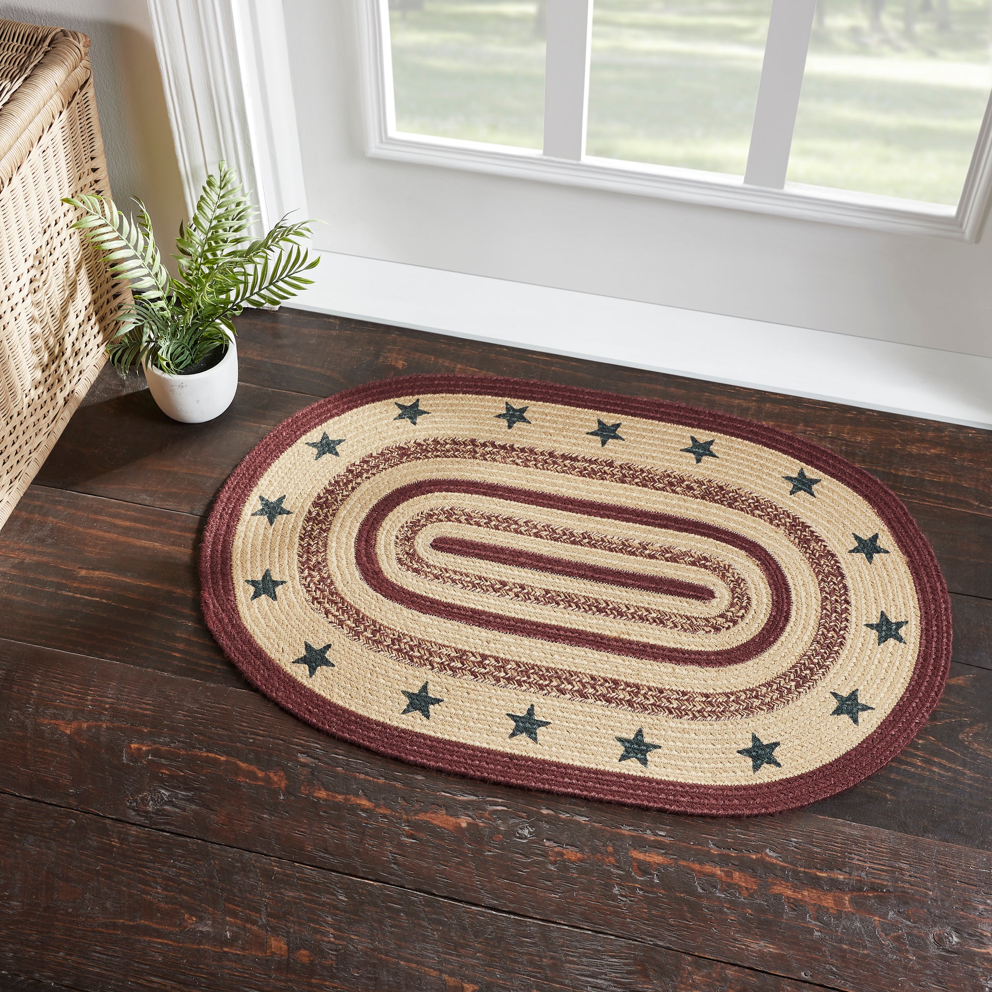 Kettle Grove Jute Rug Rect Stencil Stars w/ Pad 24x36