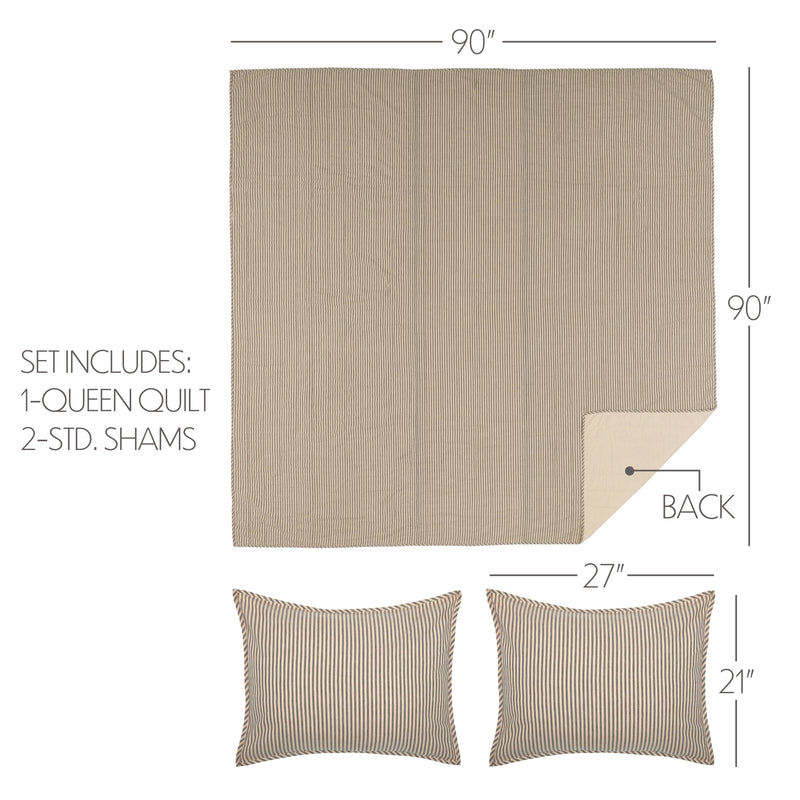 Sawyer Mill Charcoal Ticking Stripe Queen Quilt Set; 1-Quilt 90Wx90L w/2 Shams 21x27