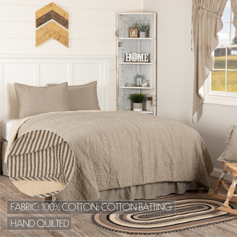 Sawyer Mill Charcoal Ticking Stripe King Quilt Set; 1-Quilt 105Wx95L w/2 Shams 21x37