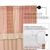 Sawyer Mill Red Chambray Solid Short Panel with Attached Patchwork Valance Set of 2 63x36