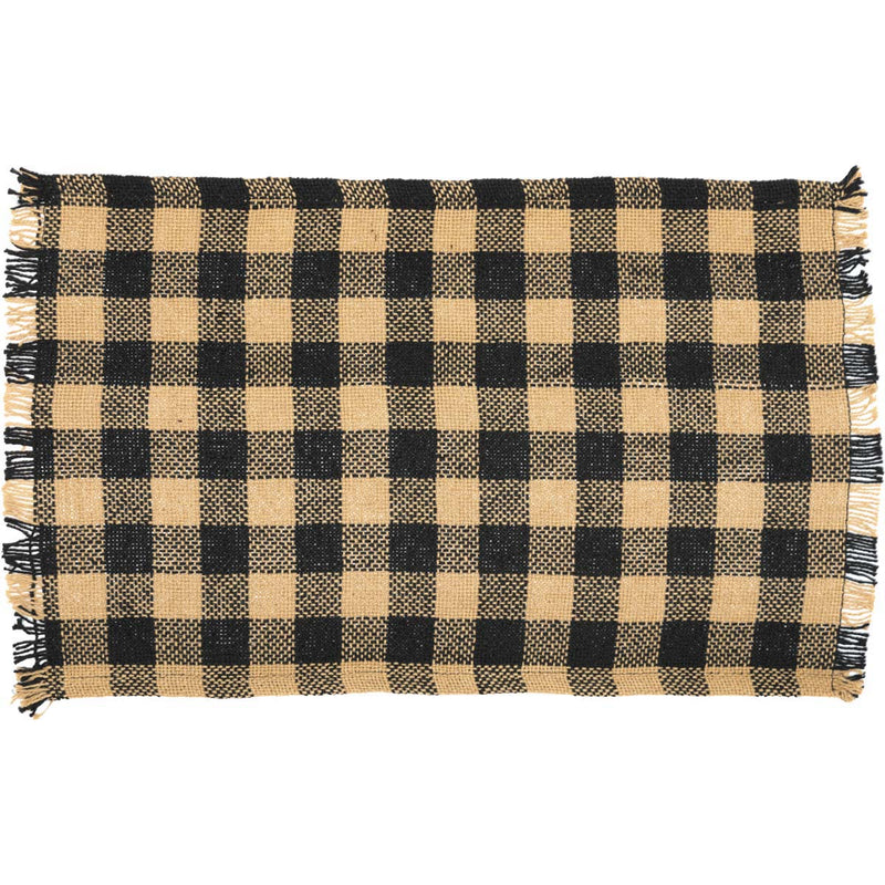 Burlap Black Check Placemat Fringed Set of 6 12x18