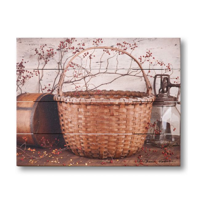 Farmhouse Pallet Wall Art ~ Basket and Roseberries by Irvin Hoover