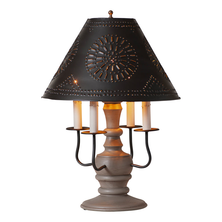 Cedar Creek Wood Table Lamp in Earl Gray with Metal Tapered Shade