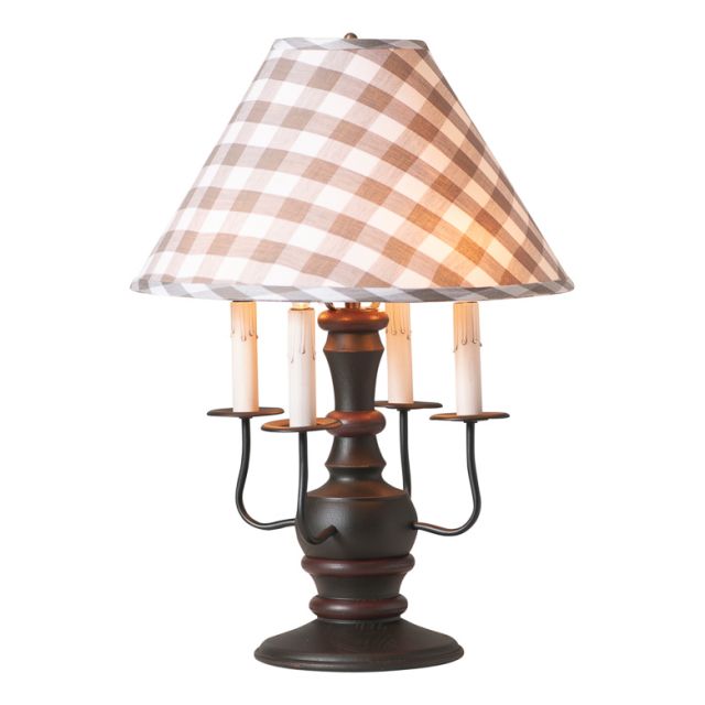 Cedar Creek Wood Table Lamp in Rustic Black with Fabric Gray Check Shade