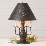 Cedar Creek Wood Table Lamp in Rustic Black with Metal Tapered Shade