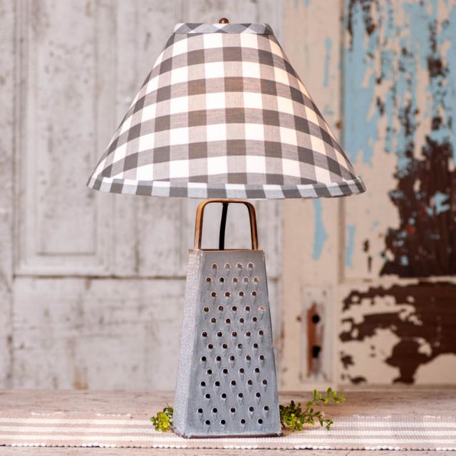 Cheese Grater Lamp with Grey Check Shade