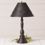 Davenport Wood Table Lamp in Rustic Black with Metal Tapered Shade
