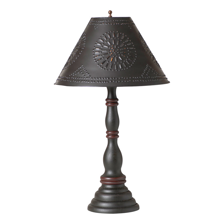 Davenport Wood Table Lamp in Rustic Black with Metal Tapered Shade
