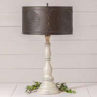 Davenport Wood Table Lamp in Rustic White with Drum Shade