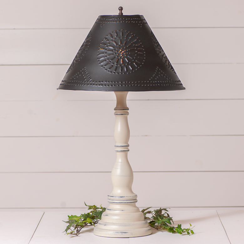 Davenport Wood Table Lamp in Rustic White with Metal Tapered Shade