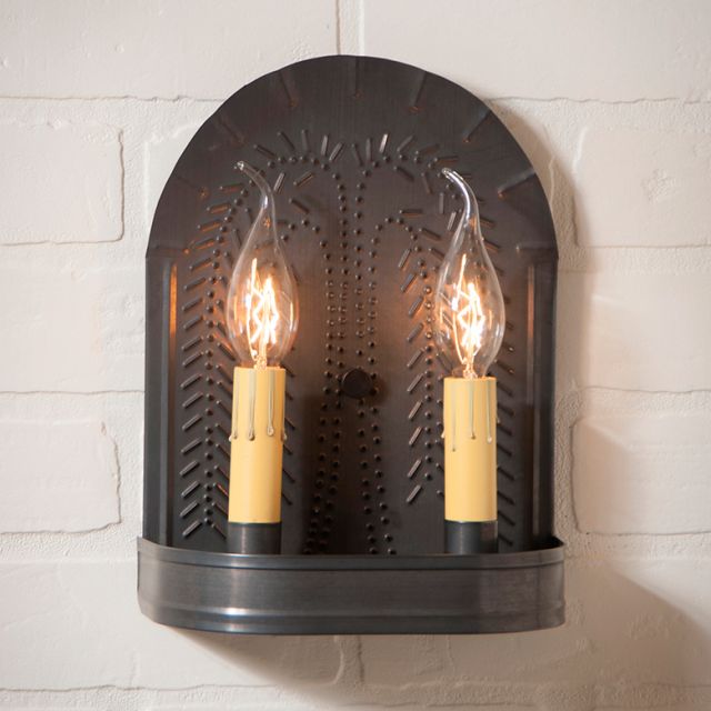 Double Sconce Light with Willow in Kettle Black