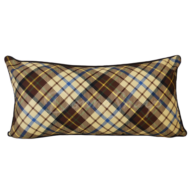 The back of the pillow is a rural plaid pattern.
