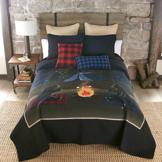 Donna Sharp Bear Campfire Front View Bed with Throw Pillows