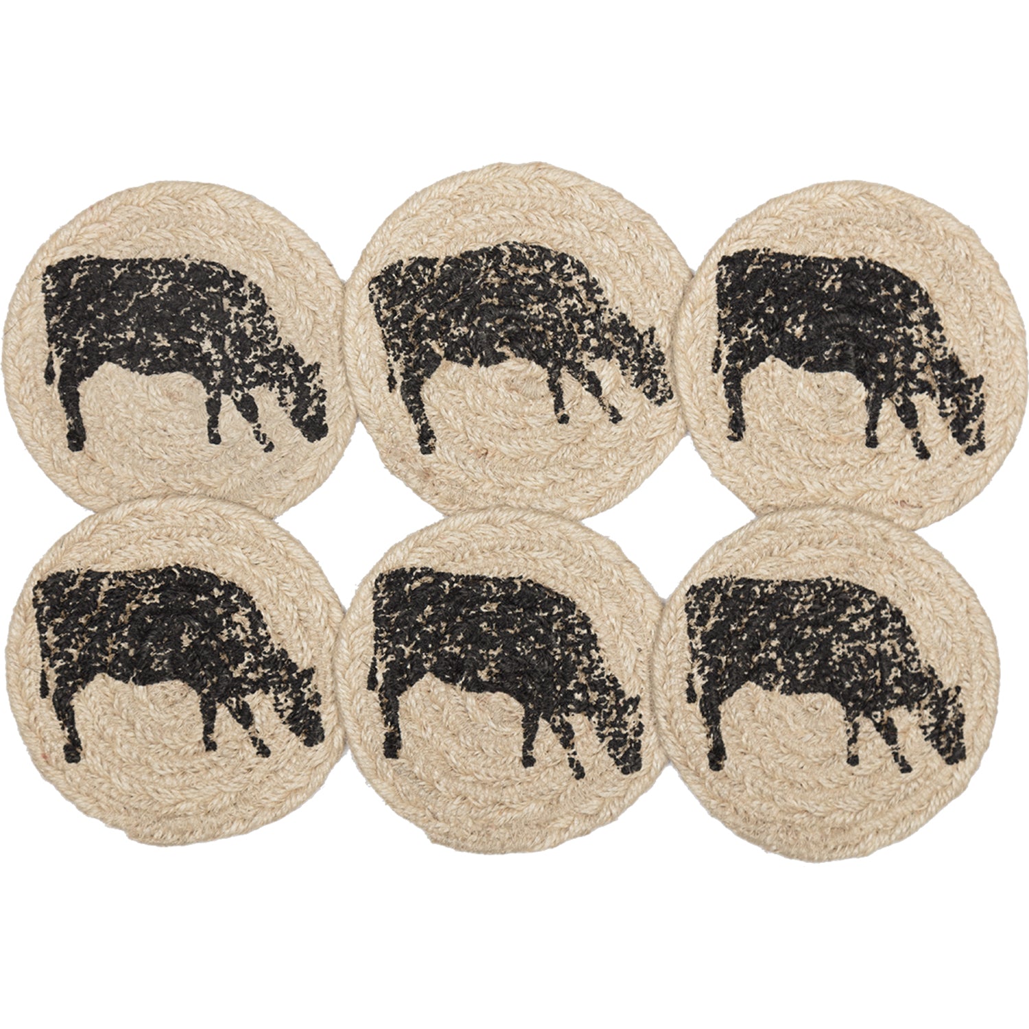 Sawyer Mill Charcoal Cow Jute Coaster Set of 6