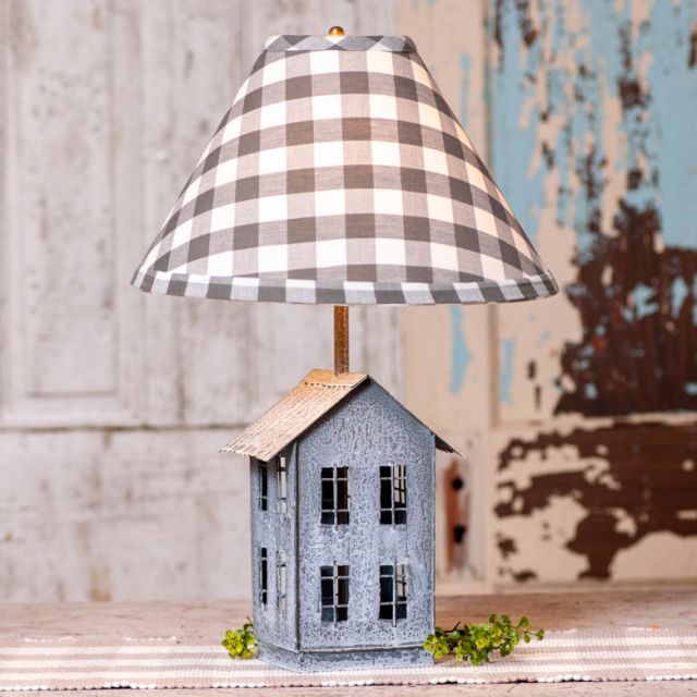 House Lamp with Grey Check Shade