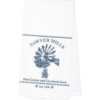 Sawyer Mill Blue Windmill Muslin Bleached White Tea Towel 19x28