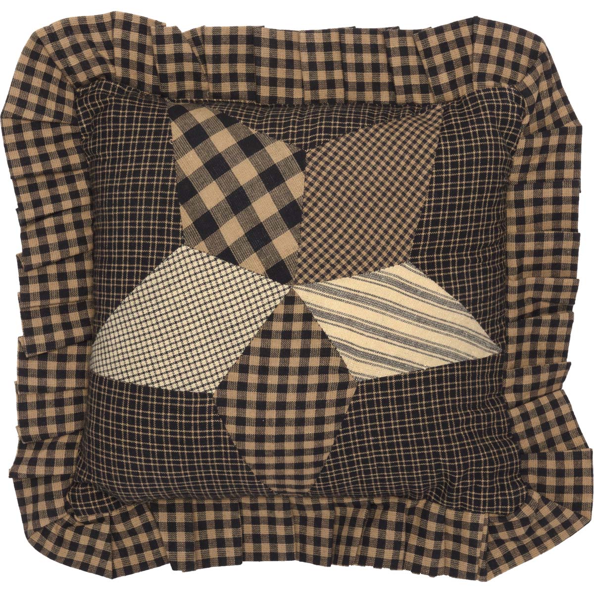 VHC Brands Primitive Star Pillow - 10x10 Black Appliqued Kettle Cloth, Bedroom Decor
